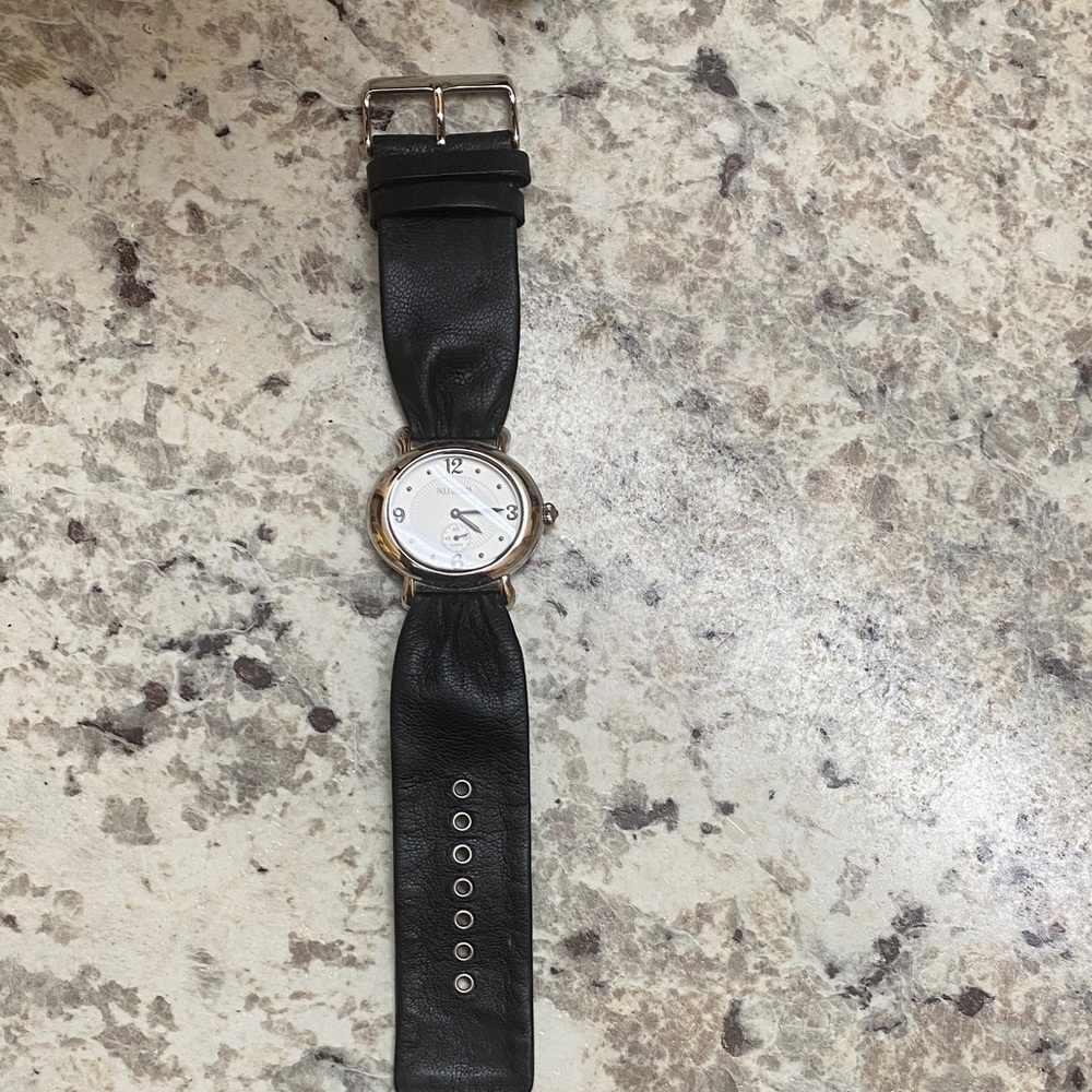 Paola Valentini sterling Silver 925 Elegant Black Leather Women's Watch